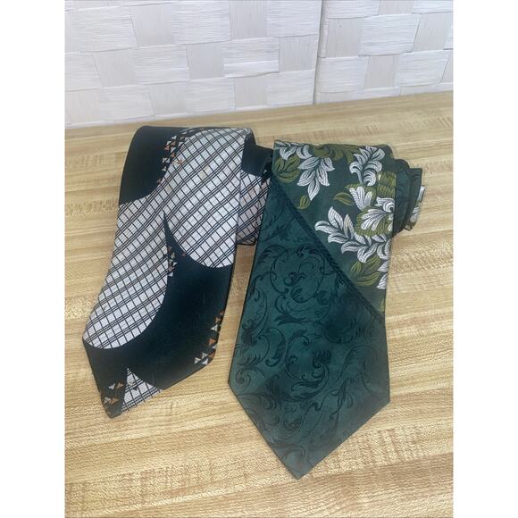 Vtg 70s 2 Don Loper Polyester Geometric Floral Brocade Ties Neckties USA Made - Picture 1 of 7